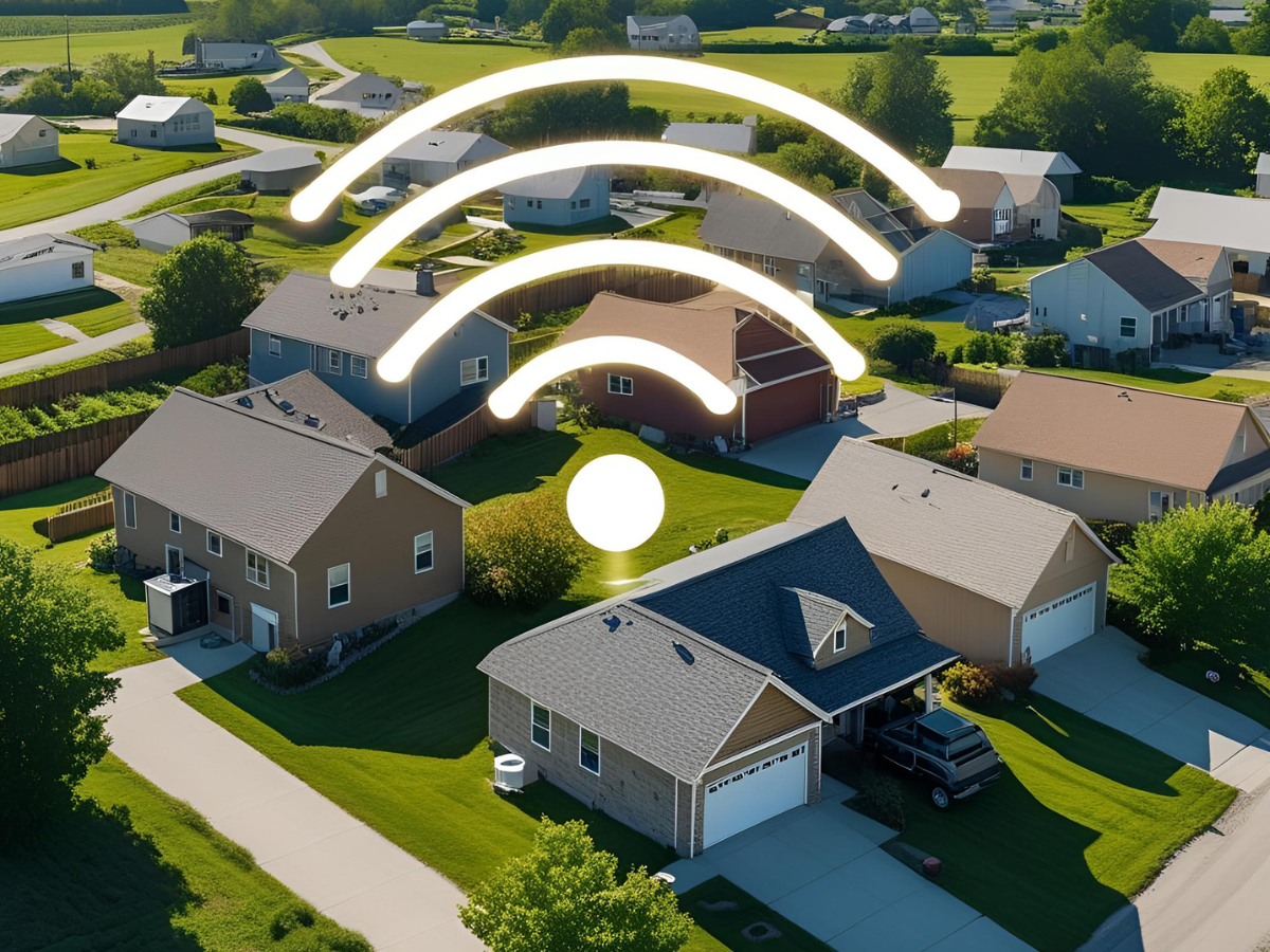 Rural and suburban homes with signal overlay
